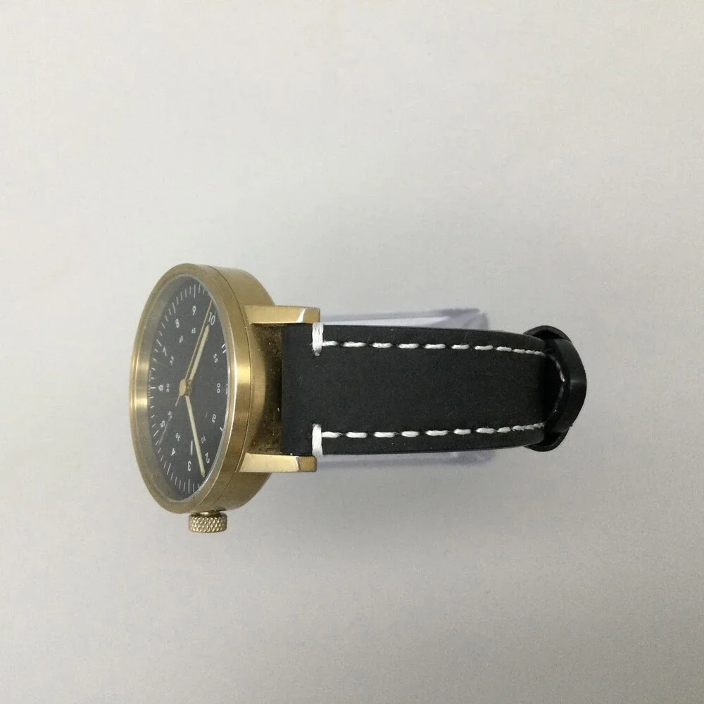 VOID Mens Watch 38mm Black Dial Gold Tone Leather Date V03B New Battery